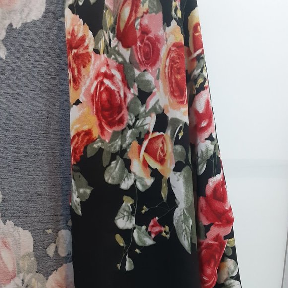 MAUVE Floral Cardigan‎ Sweater Open Front Drape Women's Size M Medium Black Pink - Picture 4 of 7